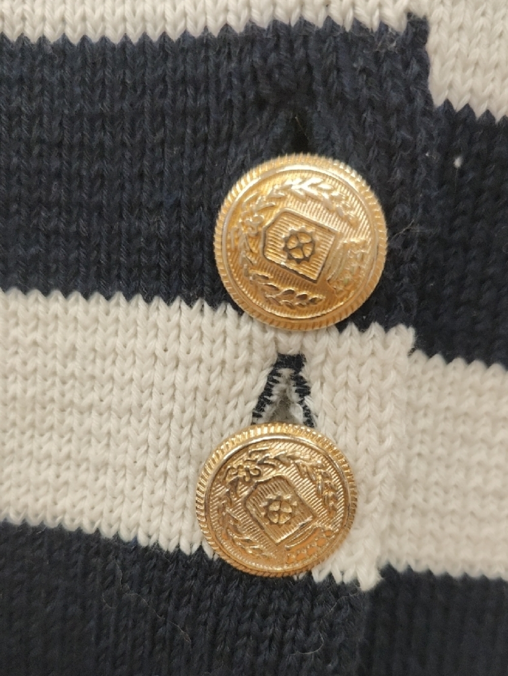 Zara Navy and White Striped Button Cardigan with Gold Buttons - Picture 2 of 6